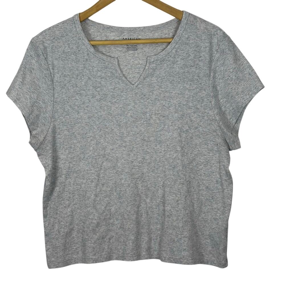 American Eagle Gray Short Sleeve V Neck Top Basic Casual Minimalist Classic XXL